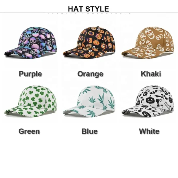 H3177d9930511423bab36db9fe447a0e1z.webp Halloween Skull & Pumpkin Print Cap