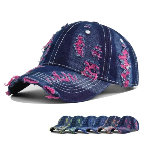 Heavy-Distress Denim Streetwear Cap
