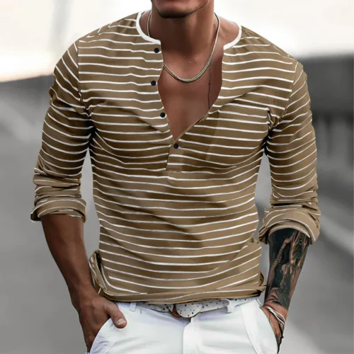 Men's Striped Long Sleeve Casual T-Shirt