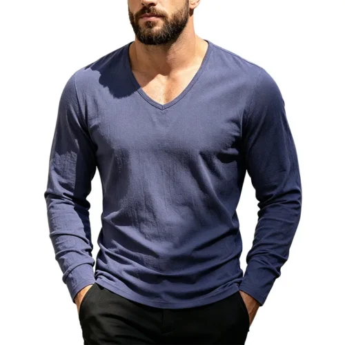 Hc05483107029470697686e0ae9eff21ah.webp Men's Linen-Blend V-Neck Long Sleeve Top